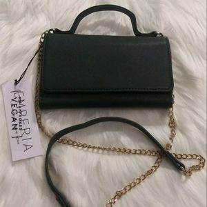 Green Chain link Crossbody Wallet, Vegan Leather